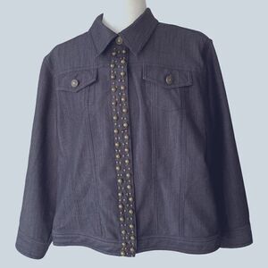 Ruby Road Womens Blue Snap Front Embellished Jacket SZ 18